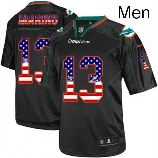 Mens Nike Miami Dolphins 13 Dan Marino Elite Black USA Flag Fashion NFL Jersey